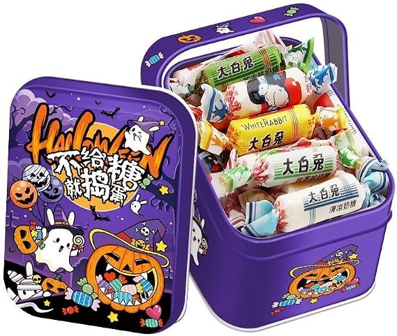 【Halloween Gift Box】 White Rabbit Milk Candy, a souvenir,15 flavors toffee,Chinese classic cream sugar,healthy and nutritious fudge,wedding candy,Dim sum snacks (Mixed flavor,115g*1 can)