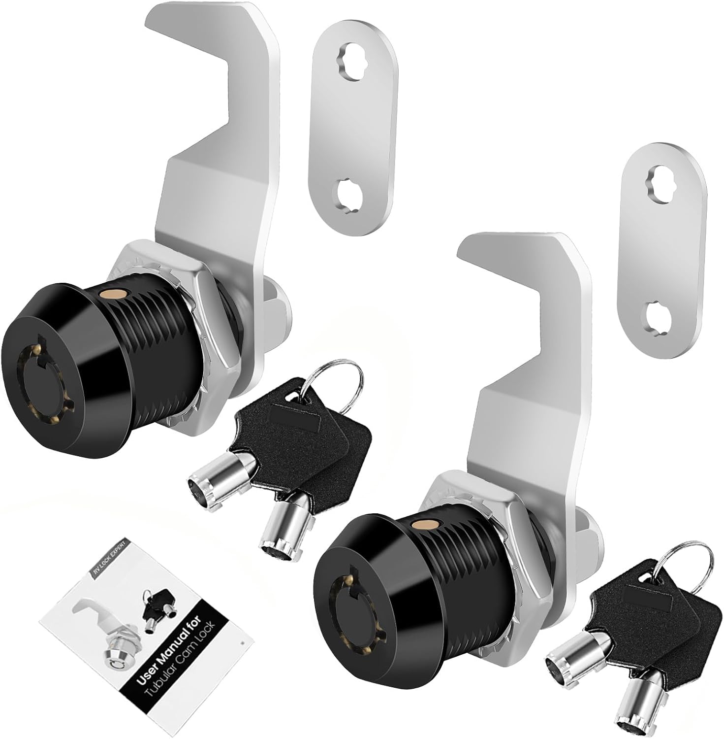 Black Toolbox Lock with Keys, Cabinet Locks Keyed Alike, Hook Cam, Tubular Cam Lock, Tool Box Lock with Manual, Zinc Alloy 58 Inch 2 Pack-Black