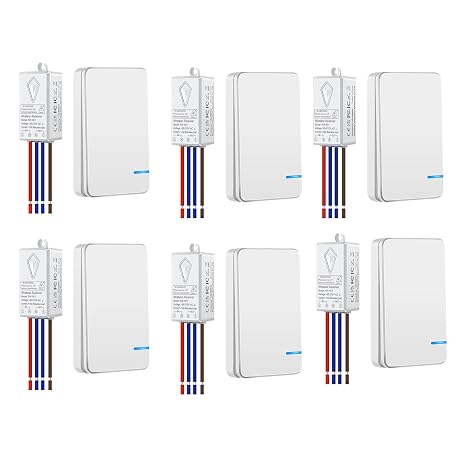 NineLeaf 6Pack Mini Wireless Light Switch and Receiver Kit, Wireless Switch Kit, Wall Switch Panel Remote Control for LED Light Home Wireless Panel Switch, IP66 Waterproof Indoor 200ft Outdoor 1300ft
