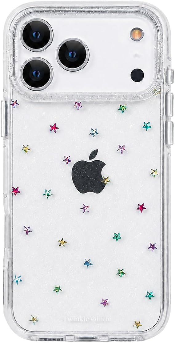Clear Glitter Star Case for iPhone 17 Pro Max / 18 Pro Max, Sparkly Star Pattern Aesthetic Phone Cover for Women and Girls, Anti-Yellowing Hard PC Back with Shockproof TPU Bumper - Colourful