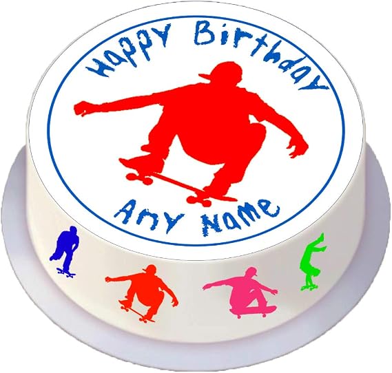 Made4You Happy Birthday Skateboard - Personalised Edible Round Cake Topper