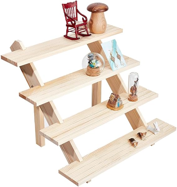NBEADS 4-Tier Log Retail Earring Display Riser, Earring Ring Holder Detachable Unfinished Wood Retail Jewelry Card Display Stand with Groove for Crafts Jewelry Storage Display Collection, 39x40x32cm