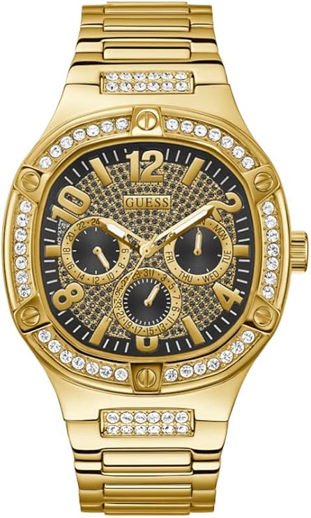 Guess Men's 46mm Watch - Gold Tone Strap Black Dial Gold Tone Case