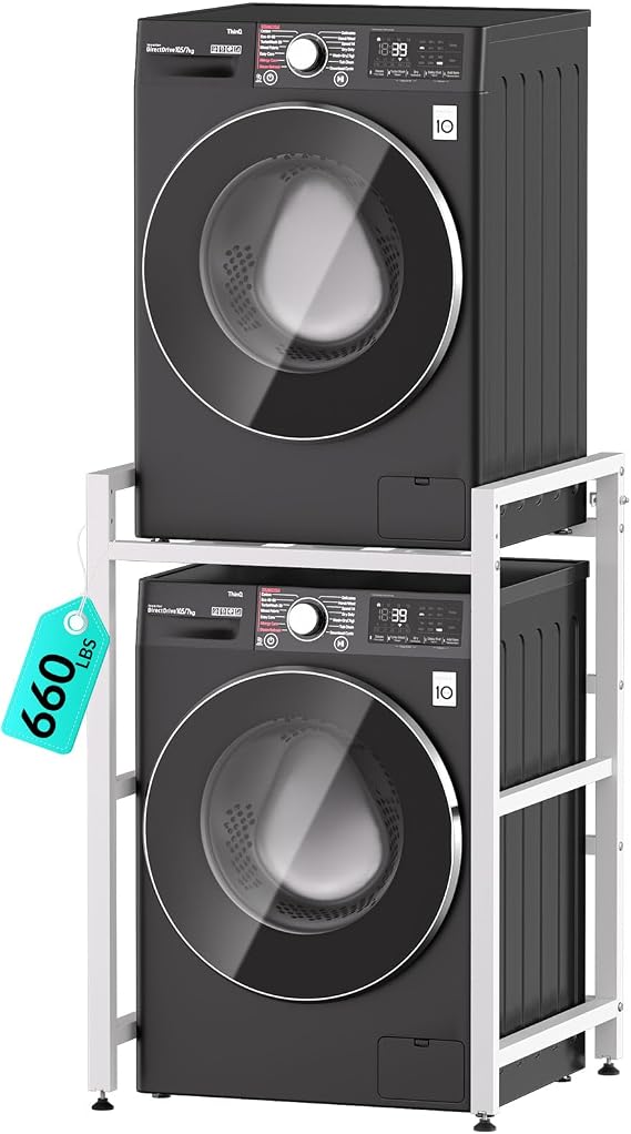 Washer Dryer Stand Stacking Kits,3 Level Height Adjustable Tumble Dryer Stand,White Stacking Kit Load Capacity 300KG for Tumble Dryers and Dishwashers