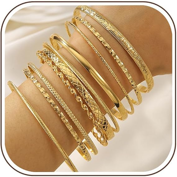 10-12PCS Gold Bangle Bracelets for Women, Stackable Gold Bangles Indian Bangles for Womens Girls Jewellery Accessories for Wedding Birthday Party Costume