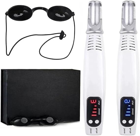 Tattoo Removal Machine Picosecond Pen Blue/Red Skin Tag & Mole Removal Kit Picosecond Pen Tattoo Dark Spot Remover with 9 Gears, 4 Levels Glasses for Tattoos, Scars, Moles Blue