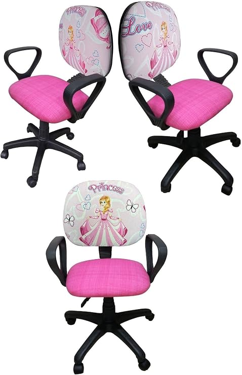 Depolife Çocuk Odası Ders Çalışma Ofis Koltuğu Sindirella Prenses Desenli Çocuk Sandalyesi Pembe