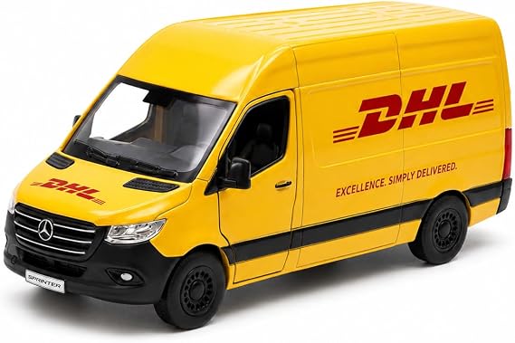 Kinsmart 1:48 Mercedes-Benz Sprinter DHL Edition Çek Bırak Metal Model Kargo Aracı, Açılabilir KT5429D