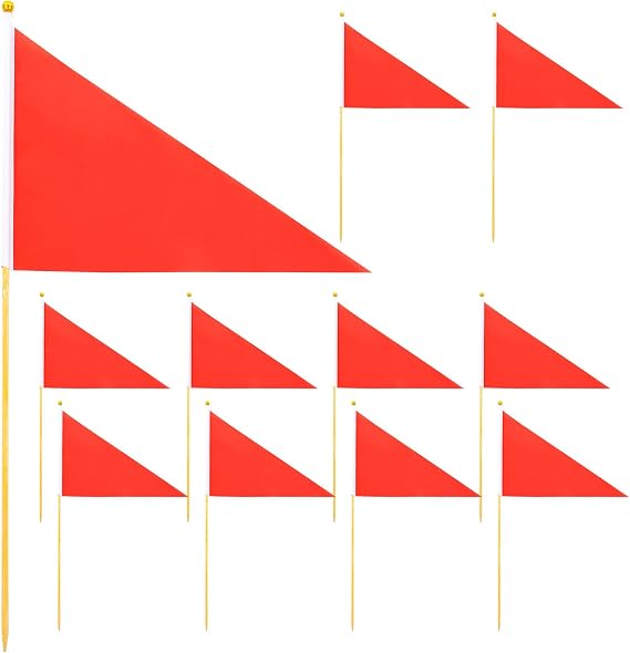 Red Triangular Lawn Marking Flags 10Pcs Polyester with Sturdy Poles