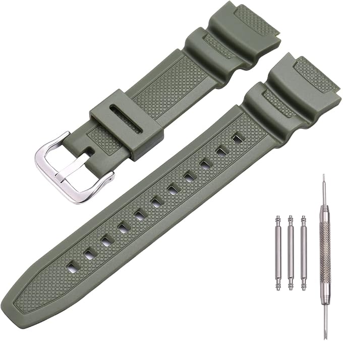 Natural Resin Replacement Watch Band Compatible with Casio AE-1200 SGW-300H MRW-200H W-735H Waterproof Rubber strap