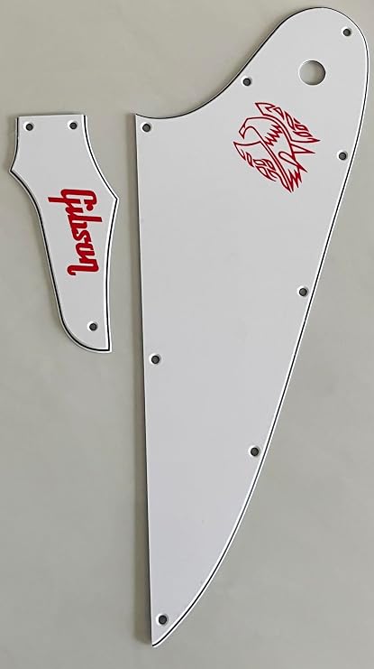 Pick Guard For Compatible Gib son Firebird & Truss Rod Cover "Logo" Style Guitar Pickguard Scratch Plate (3-Ply White(Red Logo))
