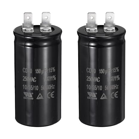 sourcing map 2 Pcs CD60 Run Capacitor, 150uF 250VAC 50/60Hz CD60 Motor Starting Capacitor for Washing Machine, Air Compressor, Refrigerator, Black