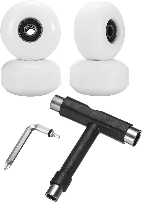 PATIKIL 52mm 95A Skateboard Wheels with Black Bearings, 4 Pack Street Wheels with Skate Tool for Skateboards Tricks Cruiser Wheel Replacement, White