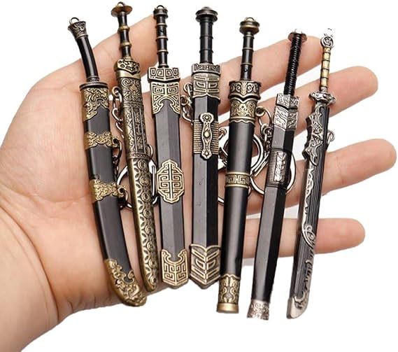 Ancient Keychains Chinese Weapons Keyrings Minature Scabbard Model Chin-han Knife Pendant for Women Men