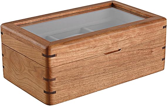 Cherry Wood Watch Box - High-Grade Solid Wood Storage Case for Men’s Wristwatches, Vintage Gift, Elegant and Durable Organizer, Display Holder for Men (cherry,Three watches)