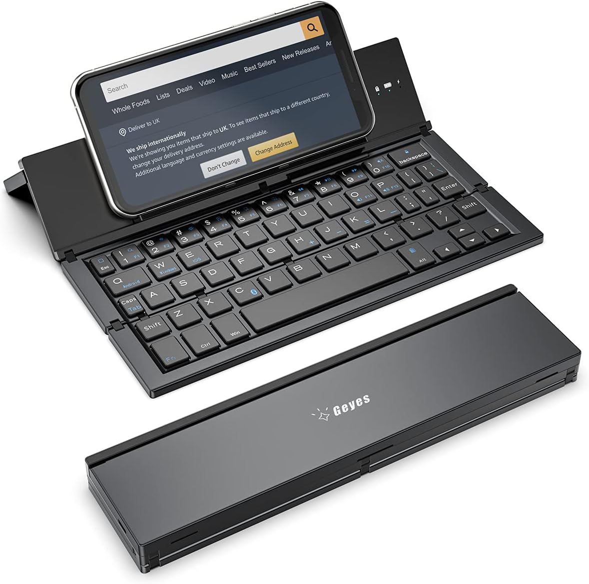 Geyes Foldable Bluetooth Keyboard,Portable Folding Wireless USB Rechargeable Keyboard for iOS,Android,Windows,Smartphone