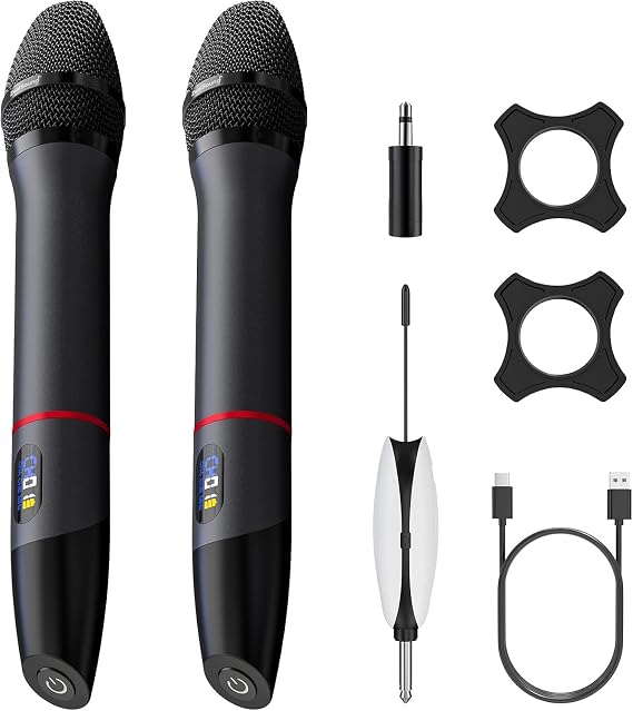 zealsound Wireless Microphones System for Singing, Metal Dual Handheld Dynamic Karaoke Mics, 200ft Range, for Wedding, DJ, Party, Church,Outdoor Events, Live Performance, with 6.35mm Receiver & 3.5mm