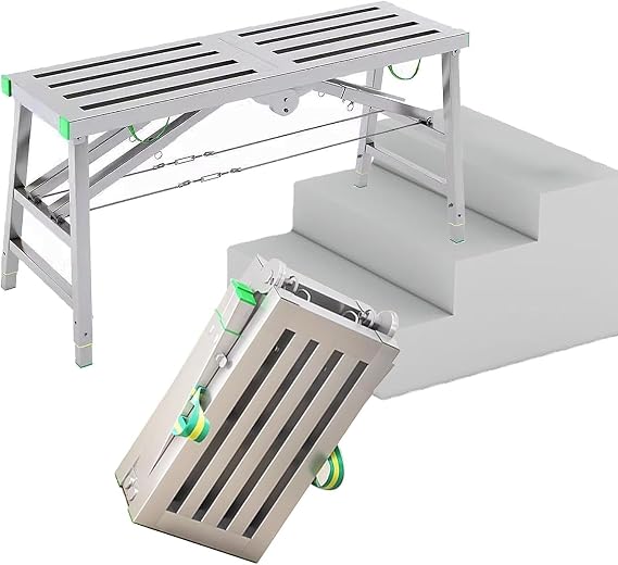 Multi Function Adjustable Height Work Platform Scaffold Tower Ladder Stool for Home Use 15.7" Wide Stepladders Folding Scaffolding Equipment (C 140x40cm)