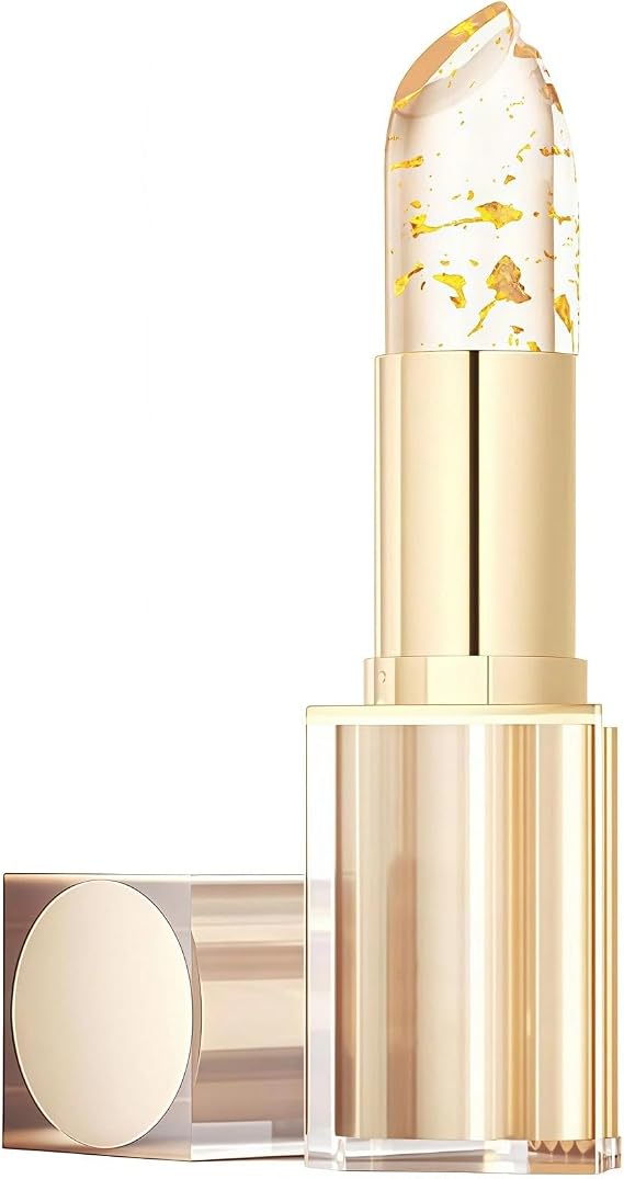 Colour Changing Lipstick, PH Adjusting Lipstick with Gold Foil, Transfer Proof & Long Lasting Moisturizing Clear Lip Stick, Hydrating, Glossy, for All Skin Tones