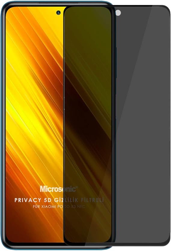 Microsonic Xiaomi Poco X3 Pro Privacy 5D Gizlilik Filtreli Cam Ekran Koruyucu Siyah [Poco X3 Pro ile Uyumlu Ekran Koruyucu]