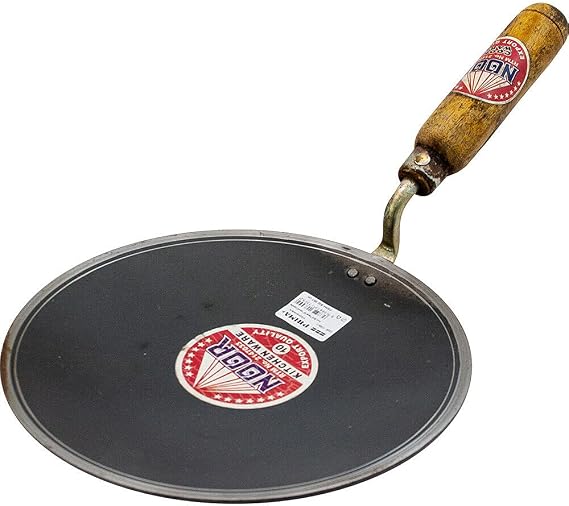 BARGAINGALORE 11" Tawa Pan - Cooking Pan, with A Reinforced Wooden Handle | Ideal for Cooking Roti, Dosa, Naan Bread, Crepes & Many More | Strong, Durable & Long Lasting