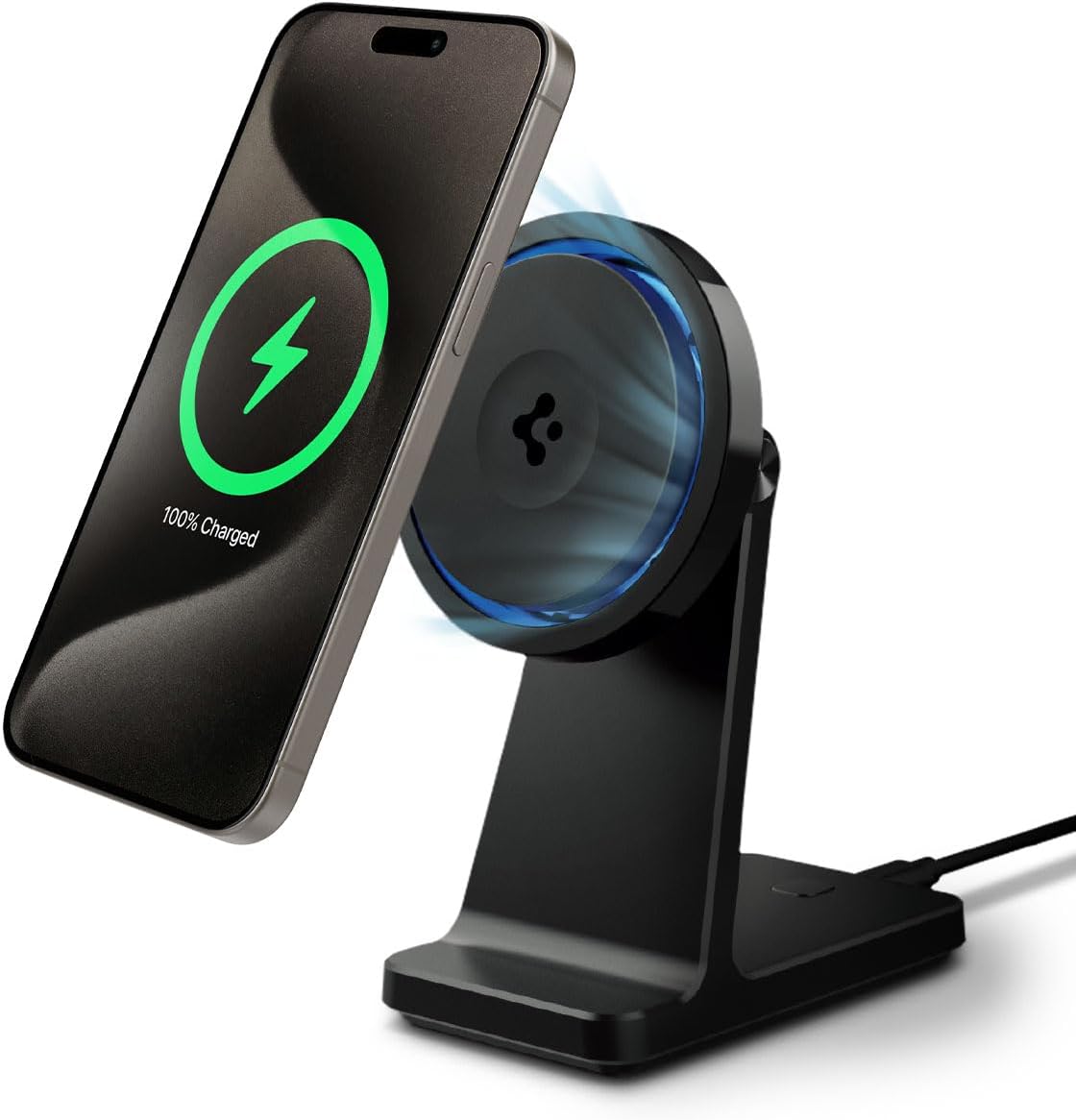 Spigen OneTap Pro 3 Cryomax Qi2 15W MagSafe Wireless Cooling & Silent Fast Adjustable Stand Charger Station iOS 17 StandBy Mode LED Included 2M Cable Compatible with iPhone 16 15 14 13 12 Series