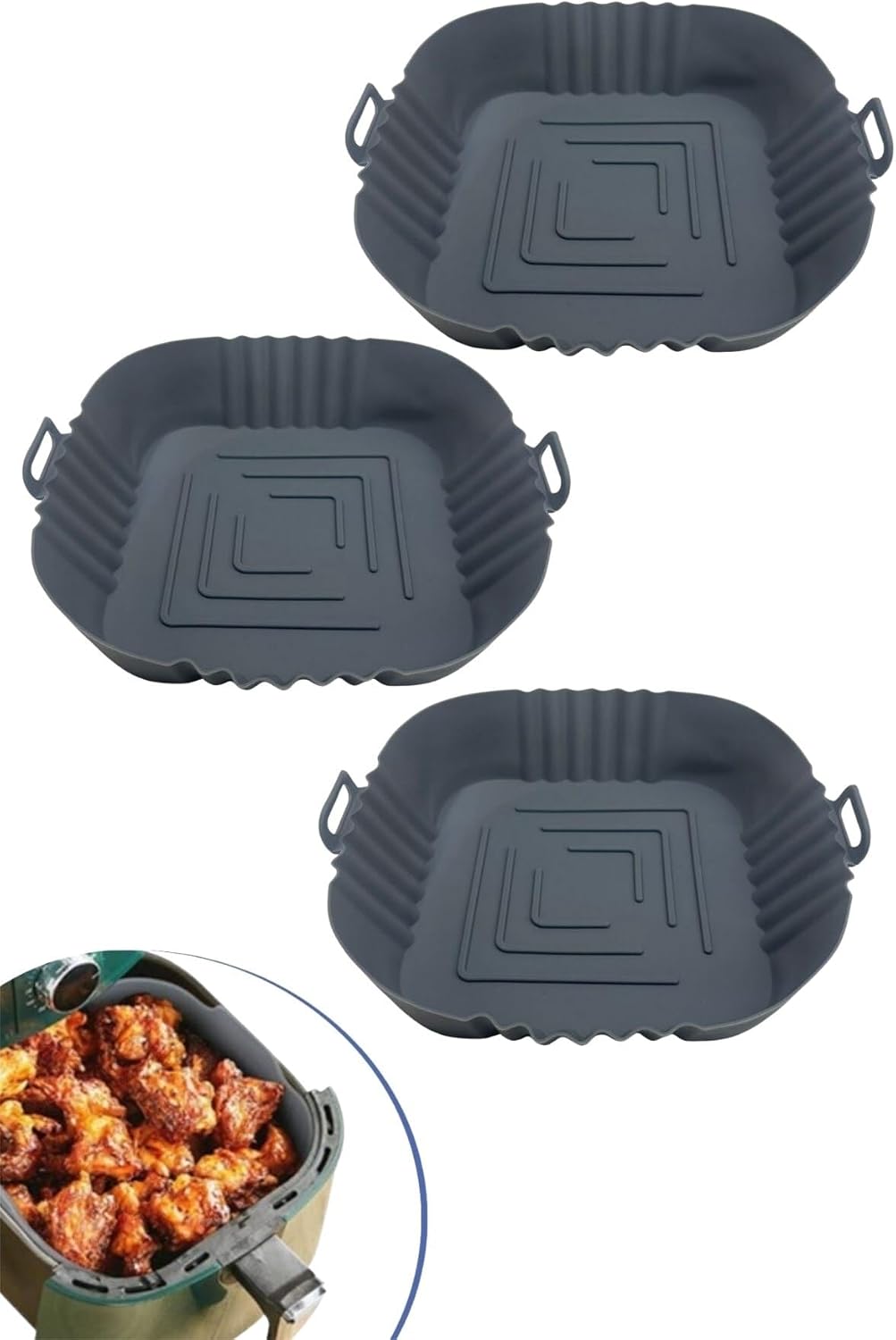 Buffer 3 Adet Isıya Dayanıklı Yıkanılabilir Silikon Fırın ve Airfryer Kare Pişirme Matı, 20 cm TYC00738668670