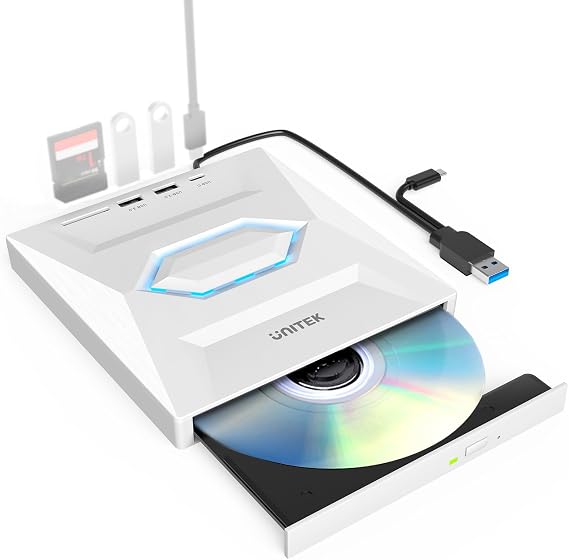 UNITEK 5-in-1 USB-C CD DVD Drive External Burner for Laptop
