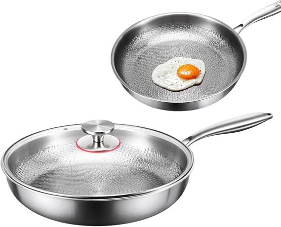 Titanium Hammered Pan Pro with Lid, Titanium Nutrition Pan with Lid, Multifunctional Scratch-Resistant Non Stick Pans for Cooking, 26cm/28cm/30cm