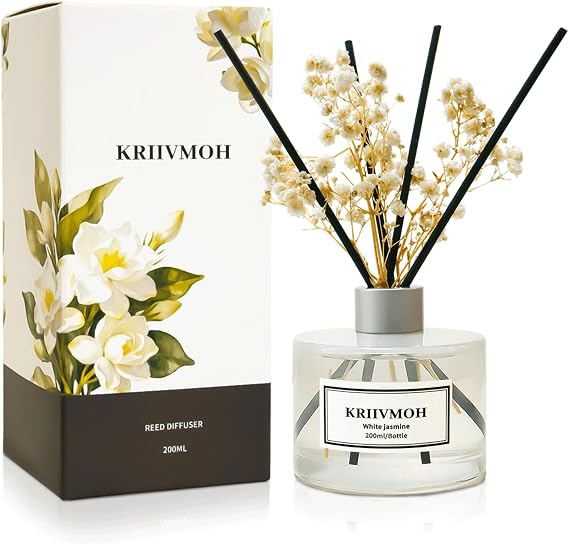 Reed Diffuser Sets, 200ml White Jasmine Diffuser with 8 Sticks Home Fragrance for Bedroom Bathroom, Home & Office Decor