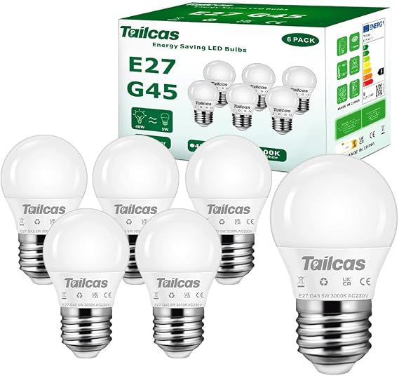 Tailcas E27 Screw Bulb 40W Equivalent, 5W ES LED Bulb Warm White 3000K [Energy Class F]