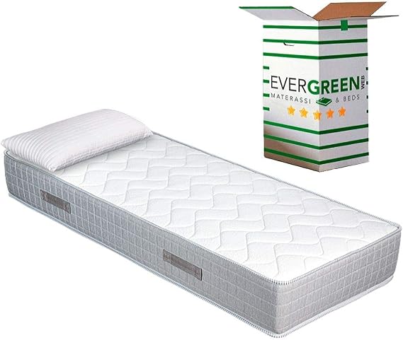 EVERGREENWEB Orthopaedic Mattress 90 x 200 cm in Waterfoam, 25 cm High + 1 Pillow in Memory Foam flakes FOR FREE, Massage Effect White Cover, Ergonomic, Breathable, Hypoallergenic | BIG FASHION