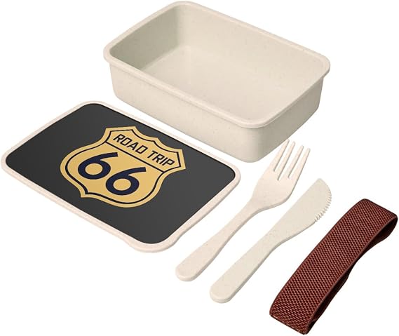 Fabulous Lunch Box – Lunch Box with Cutlery – Road Trip 66 Children's Travel United States – 700 ml Black