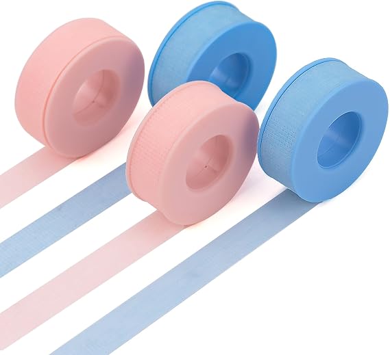 Obeyalash 4 Rolls of Breathable Micropore Tape, Supply Eyelash Extensions, Blue Pink 1.2cm x 14.4m
