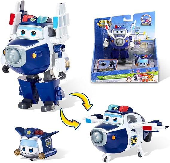 Super Wings Paul & Super Pet Paul Transformable Toy, 2 in 1 Action Figure, 5 Inch Robot-Plane Toys, Transformable Toy for Boys and Girls Ages 3 and up, Blue