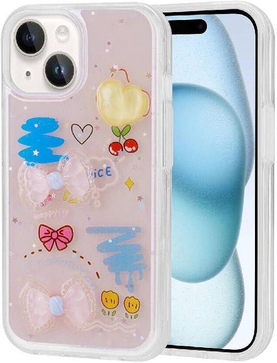 Apple iPhone 15 Uyumlu Kabartma Figürlü Parlak Silikon Kapak Kılıf, Pembe