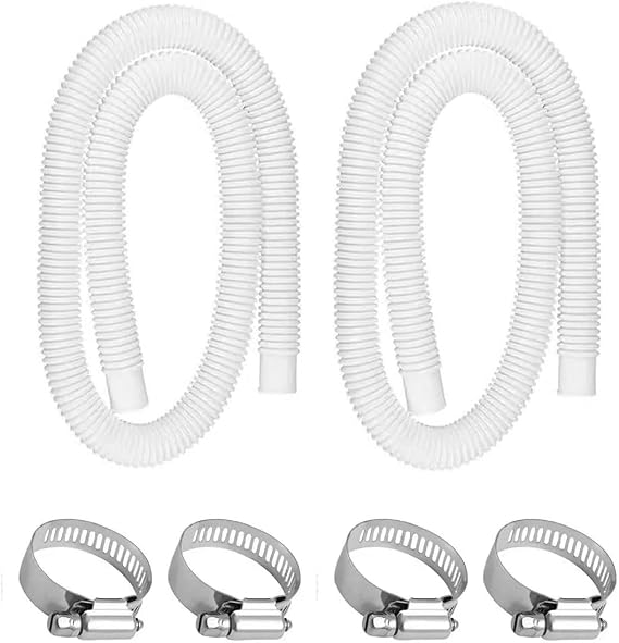 Swimming Pool Pump Replacement Hose, 2Pcs 32mm Above Ground Pool Hose with 4 Metal Clamps, Pool Filter Hoses for Intex 330GPH, 530GPH and 1000GPH, 1.5m/59in x 32mm/1.25in (L*D)