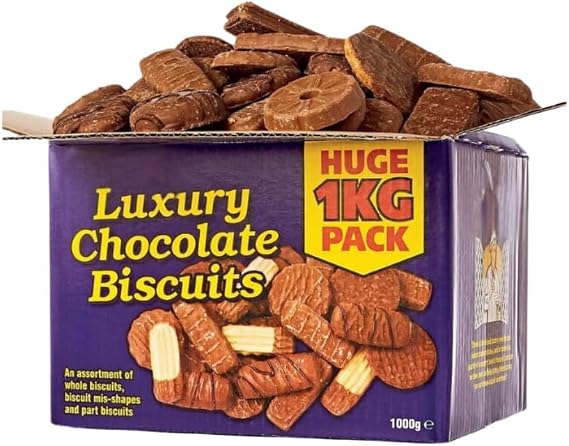 Broken Chocolate Biscuits Assortment 1 KG, Mega Assorted Biscuits Gift Pack Festive Biscuit Selection, Bourbon | Nice | Richtea | Chocolate Digestive | Mix Shape and Size Chocolate Cookies (1 Box)