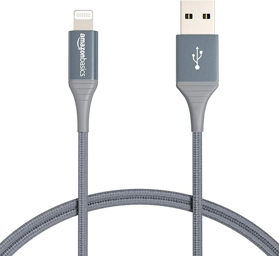Amazon Basics USB-A to Lightning Charger Cable, Nylon Braided Cord, MFi Certified Charger for Apple iPhone 14 13 12 11 X Xs Pro, Pro Max, Plus, iPad, 10,000 Bend Lifespan, 0.9 m, Dark Grey