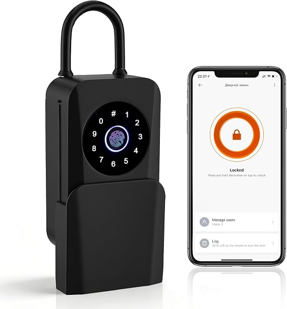 Smart Key Lockbox & Digital Key Safe Outdoor with Bluetooth App | Weatherproof Aluminum Wall Mounted Box | 5-Way Access (Fingerprint/Code/Card/Key)