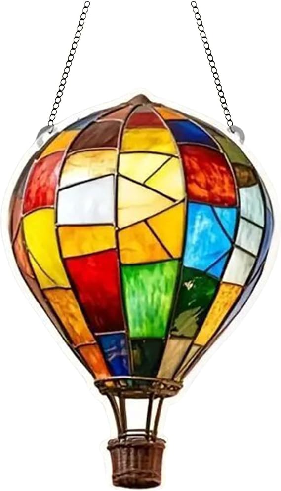 Solar Hot Air Balloon Hanging Lighting with Flickering Flame for Outdoor Garden Decoration Patio Farmhouse Atmospheric Solar Powered Outdoor Light as Decorative Garden Lantern (C, B)