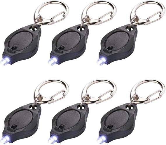 Rabi 6 Pack Mini LED Flashlight Keychain Ultra Bright Key Ring Light Torch with Hook (Black)
