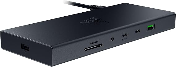 Razer USB 4 Dock - High-Speed Dock for Gaming and Productivity - 14-Port Design - Dual Display Support, Device Charging (3x USB-C, 5x USB-A, HDMI, DisplayPort, Gigabit Ethernet, 3.5mm Audio) Black