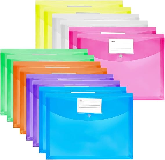 Plastic Wallets A4, 14 Pack Plastic File Folders A4 Document Folders