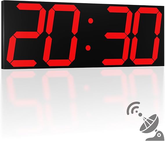 CHKOSDA Automatic Digital Wall Clock LED Wall Clock with Large Display Multifunction Clock with Alarm and Timer Automatic Time Sync Digital Clock with Adjustable Brightness (Red)