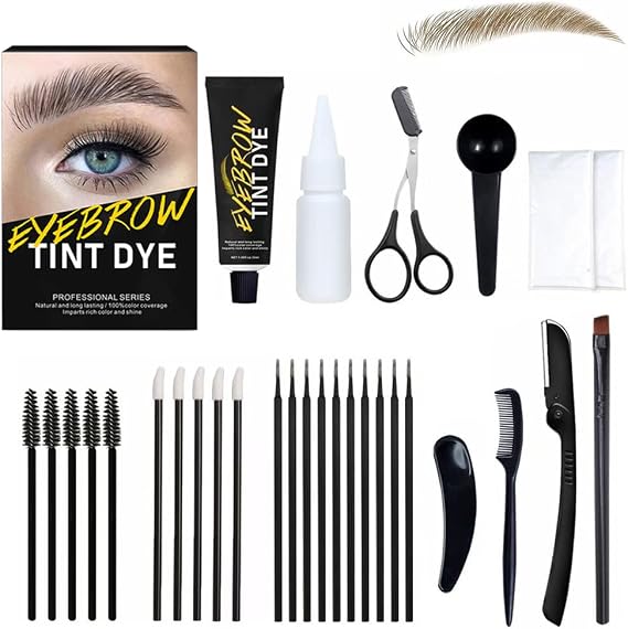 SHEEYOON Eyebrow Dye Kit, Professional Update Formula Brow Eyelash Tint Cream, Natural Semi Permanent Brows Color Long last for 4 weeks (Light Brown)