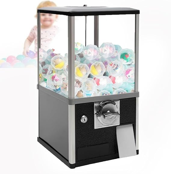 Gumball Machine,Candy Gumball Vending Machine Big Bubble Gumball Machine, Countertop Ball Bulk Vending Machine for 500 Pieces 1.26inch Ball, Classic Gumball Pinballs Capsule Toys Bank,Black