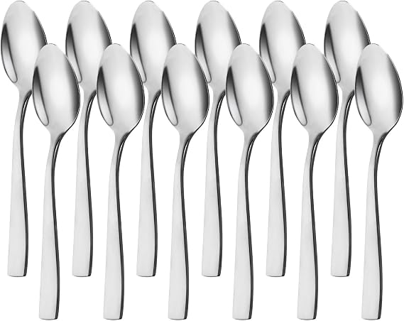 12 Piece Stainless Steel Teaspoon, Teaspoon, Mirror Polished Finish, Dishwasher Safe, for Home, Parties, Restaurants, Cafes (Silver)