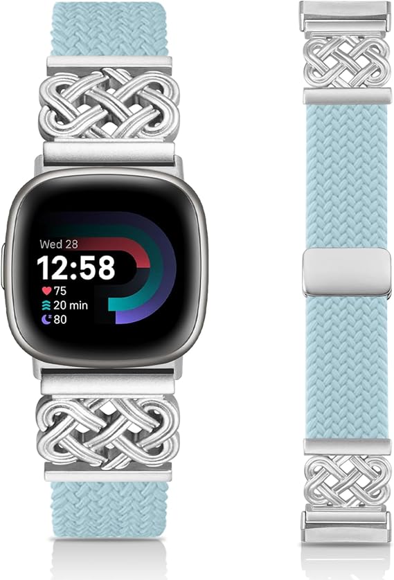 Chinber 編組バンド Fitbit Versa 4 レディース/Versa 3/Sense 1/Sense 2用バンド 磁気クラスプ生地 ナイロン製 デザイナーインターロックバックルストラップ付き Fitbit Versa4/3/Sense1/2用