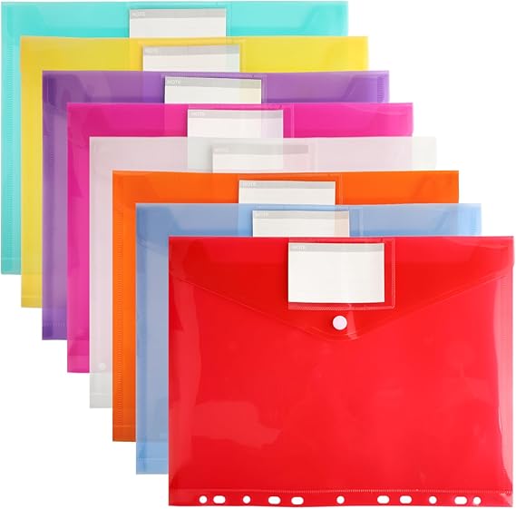 Pack of 12 Document Wallets A4 6 Colours Document Folder
